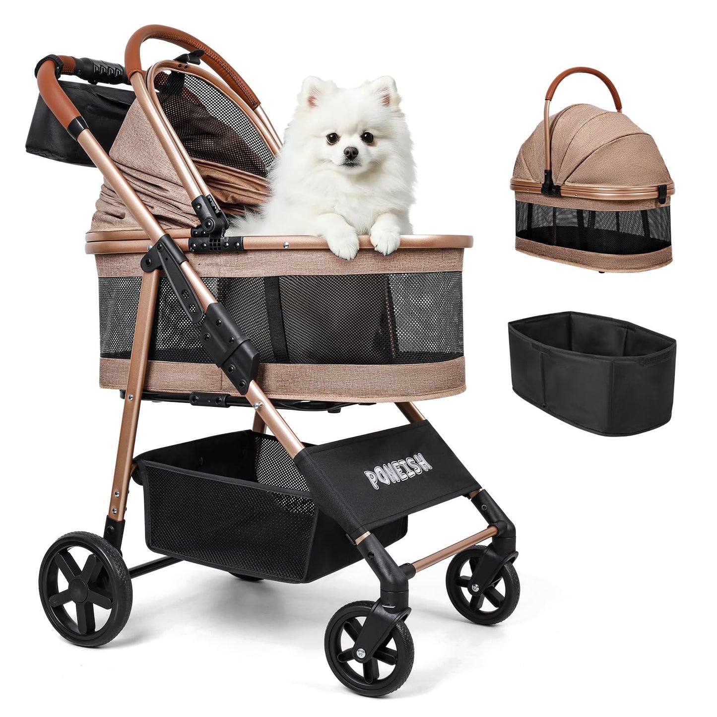 3-in-1 Pet Stroller with Detachable Carrier