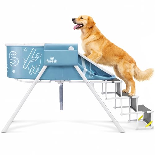 Elevated Foldable Dog Bath Tub with Stairs