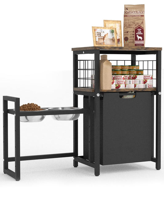 Elevated Pet Feeding Station with Storage Basket