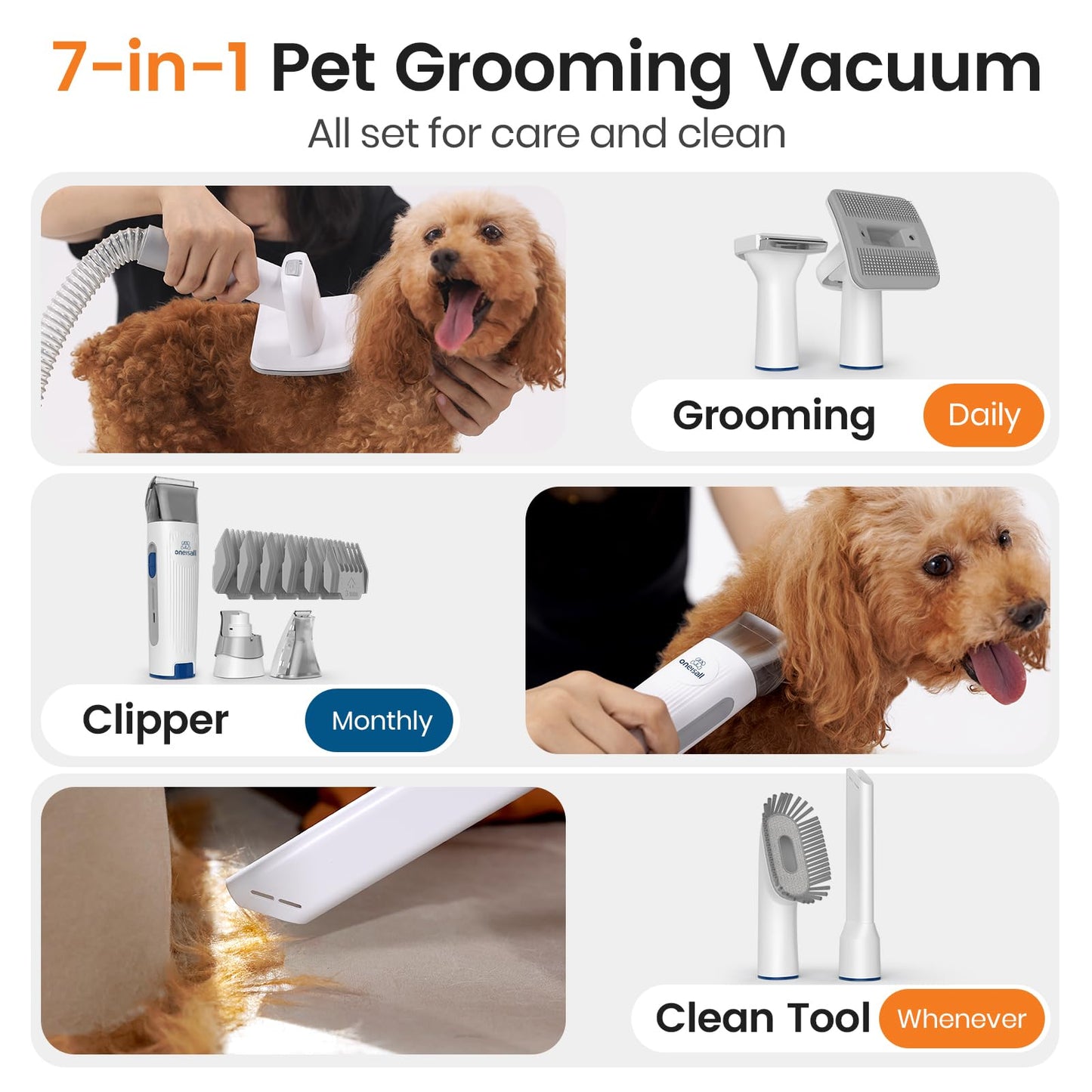 Pet Grooming Vacuum Kit with Clipper & Nail Grinder