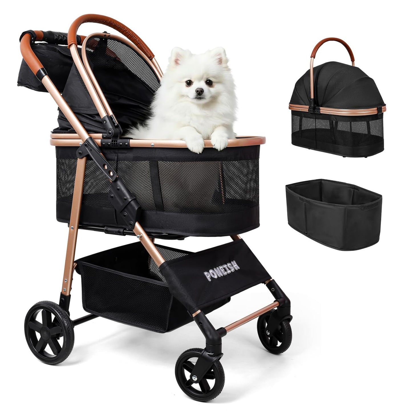 3-in-1 Pet Stroller with Detachable Carrier