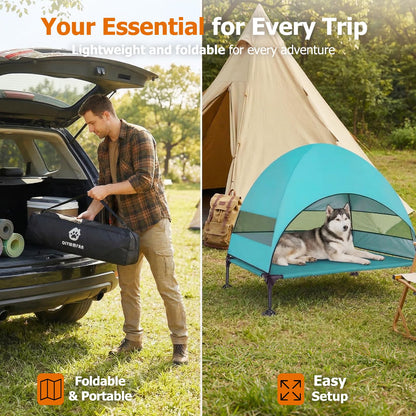 Elevated Dog Bed with Canopy for Outdoor Camping