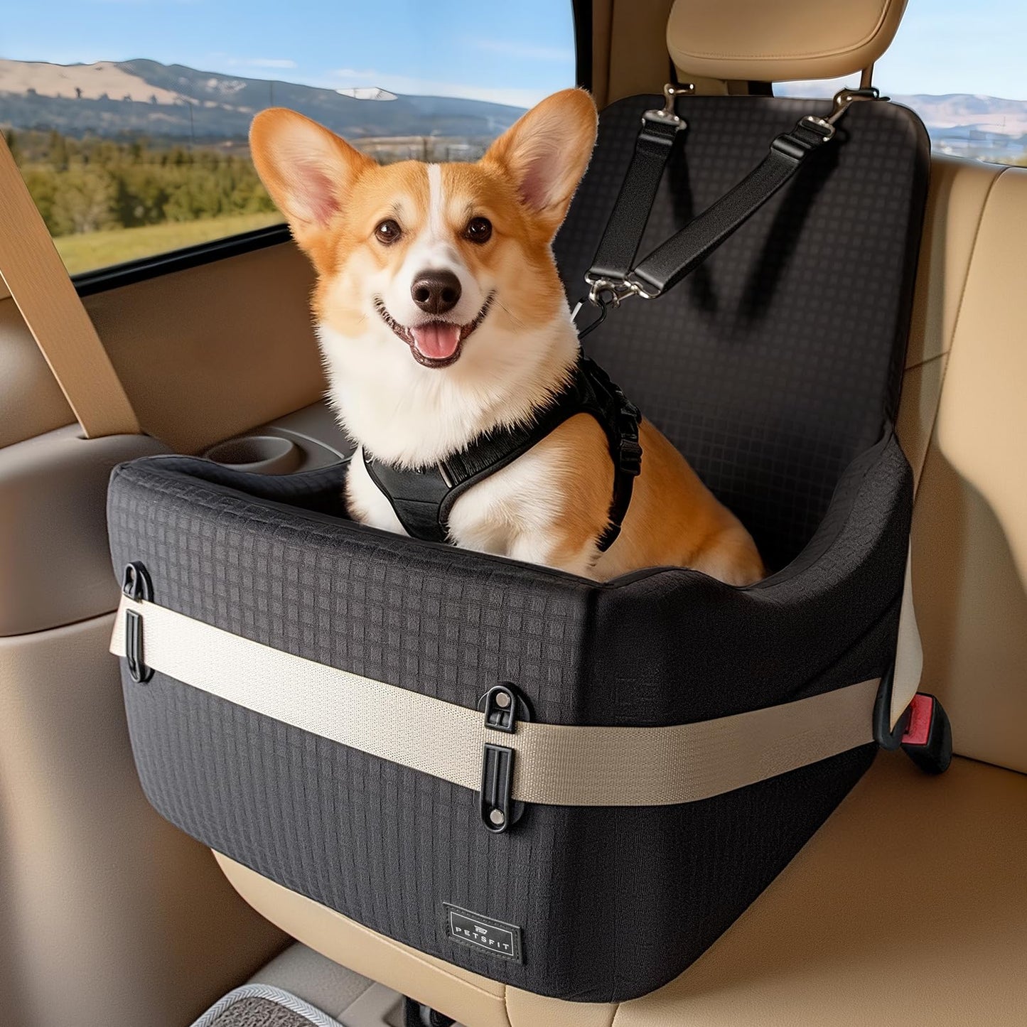 Dog Booster Car Seat with Memory Foam Cover