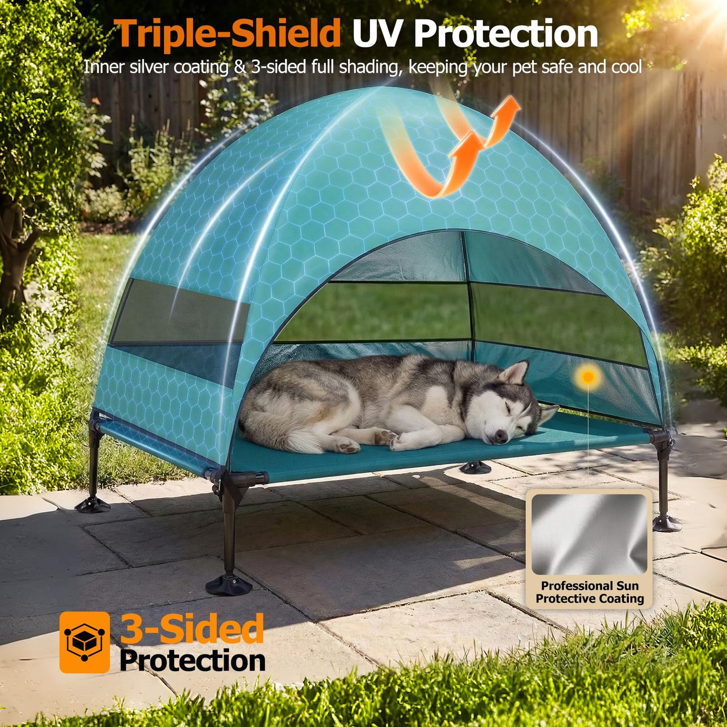 Elevated Dog Bed with Canopy for Outdoor Camping