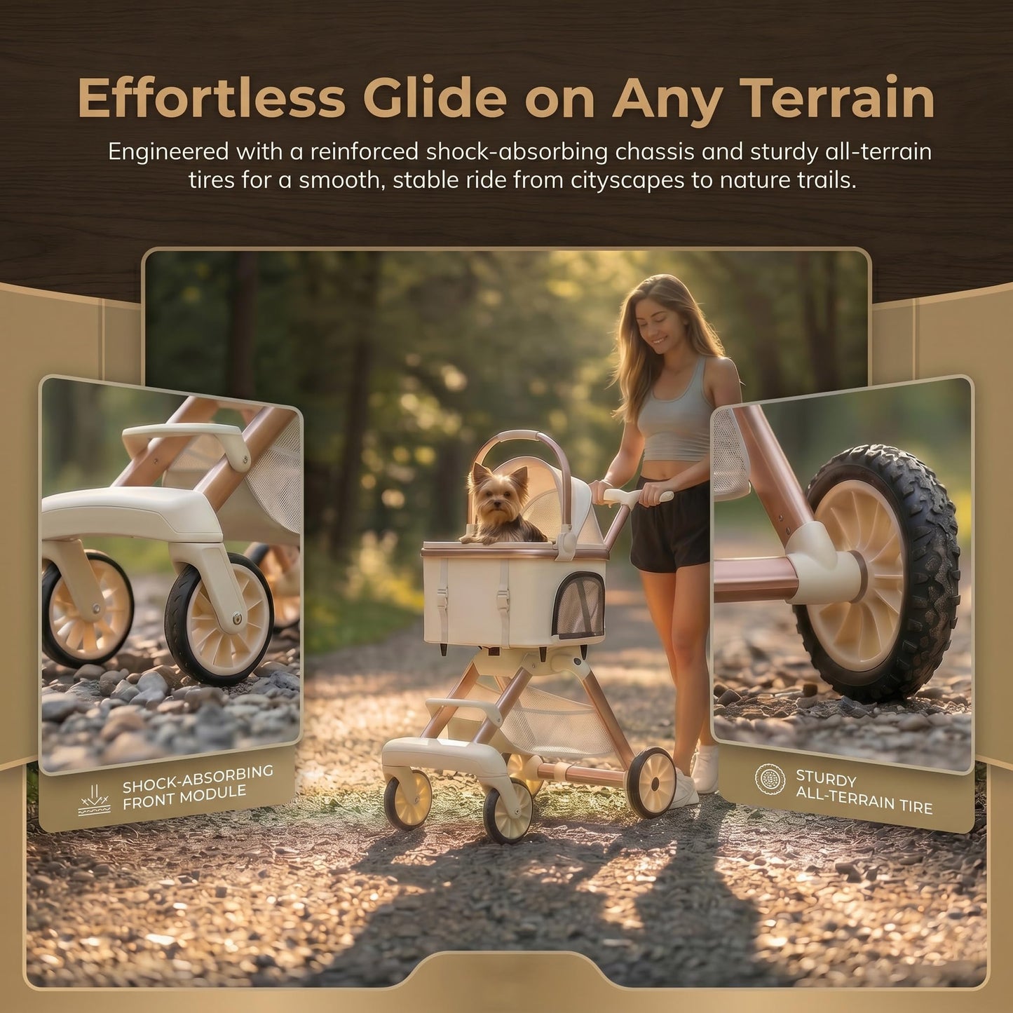 All-Terrain Pet Stroller with Shock Absorption Wheels