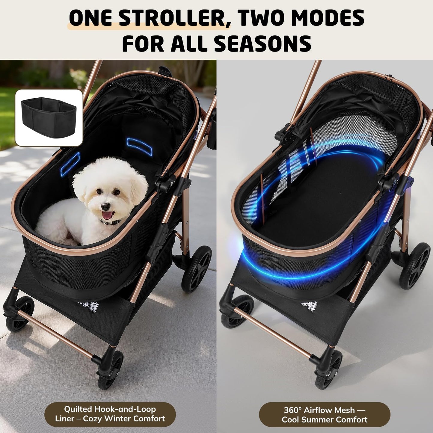 3-in-1 Pet Stroller with Detachable Carrier