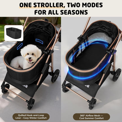 3-in-1 Pet Stroller with Detachable Carrier