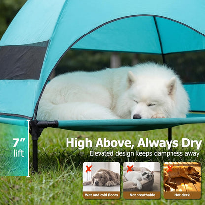Elevated Dog Bed with Canopy for Outdoor Camping