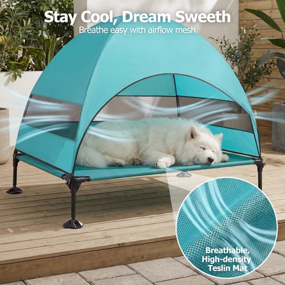 Elevated Dog Bed with Canopy for Outdoor Camping