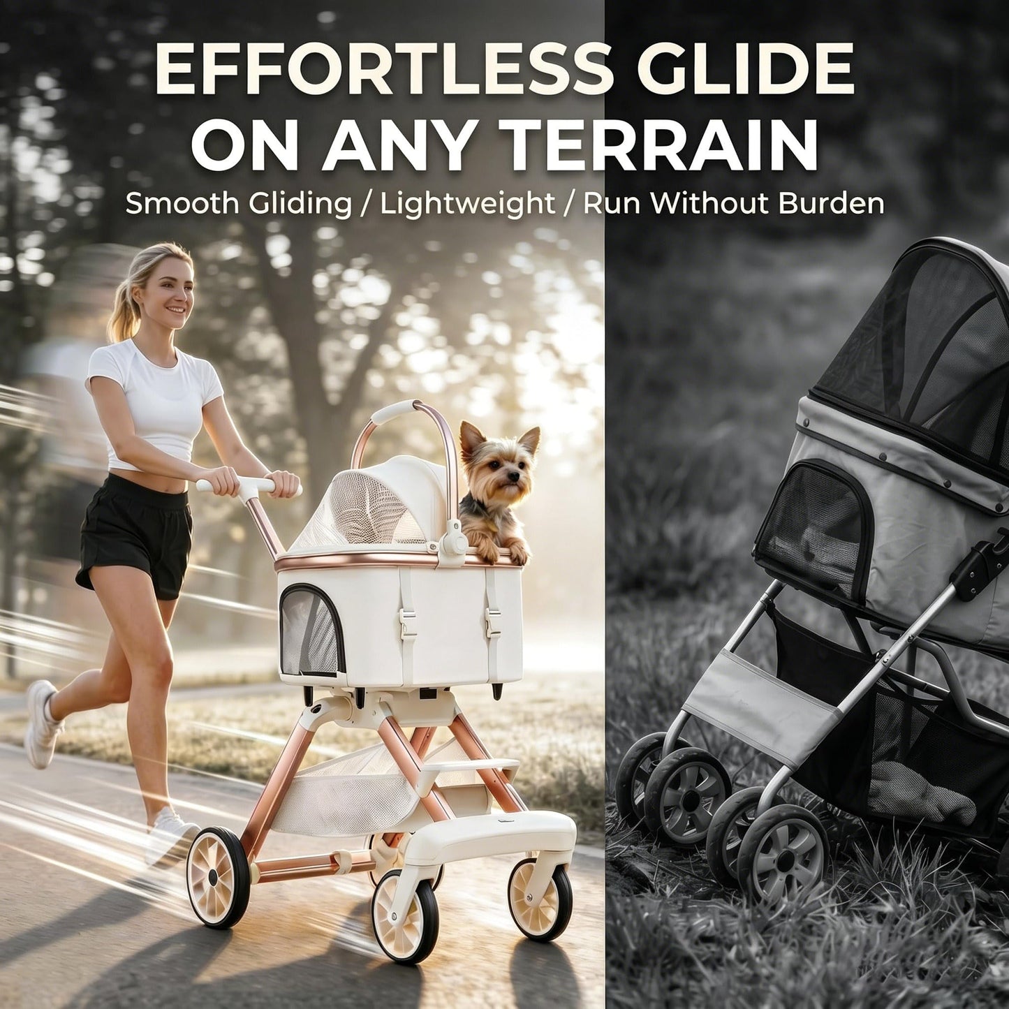 All-Terrain Pet Stroller with Shock Absorption Wheels
