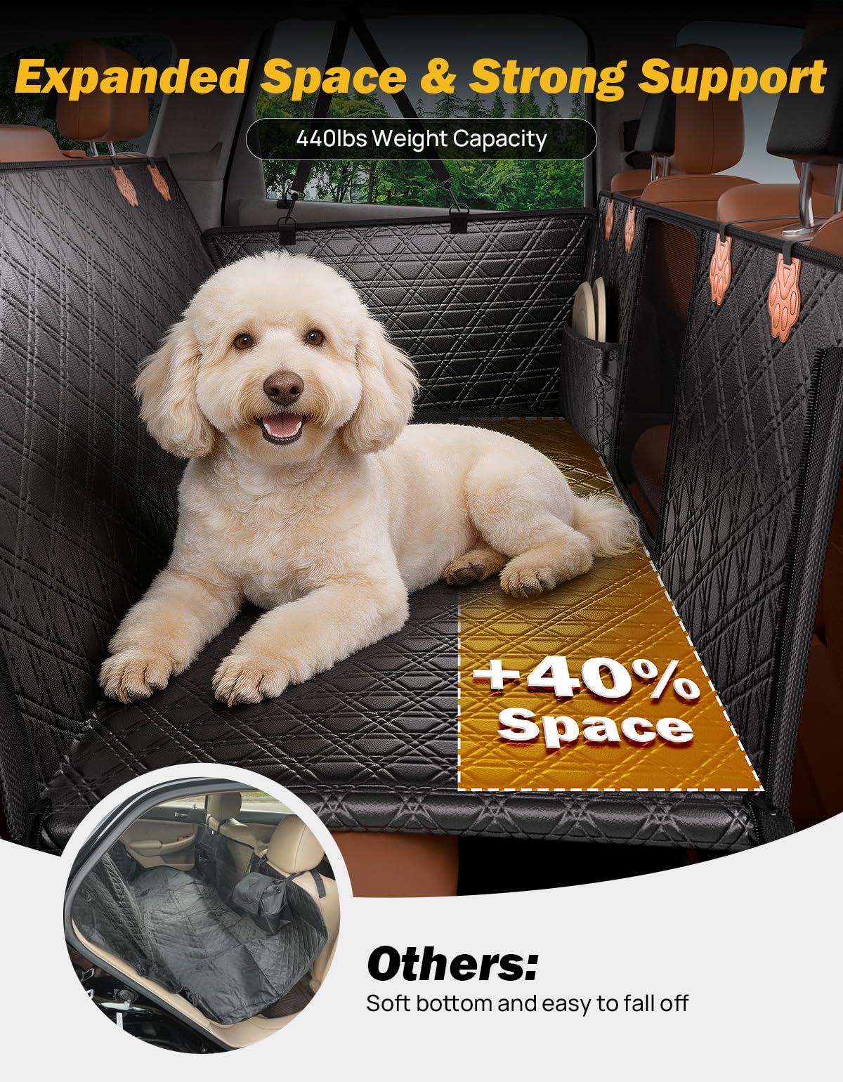 Dog Back Seat Extender with Waterproof Hammock Cover