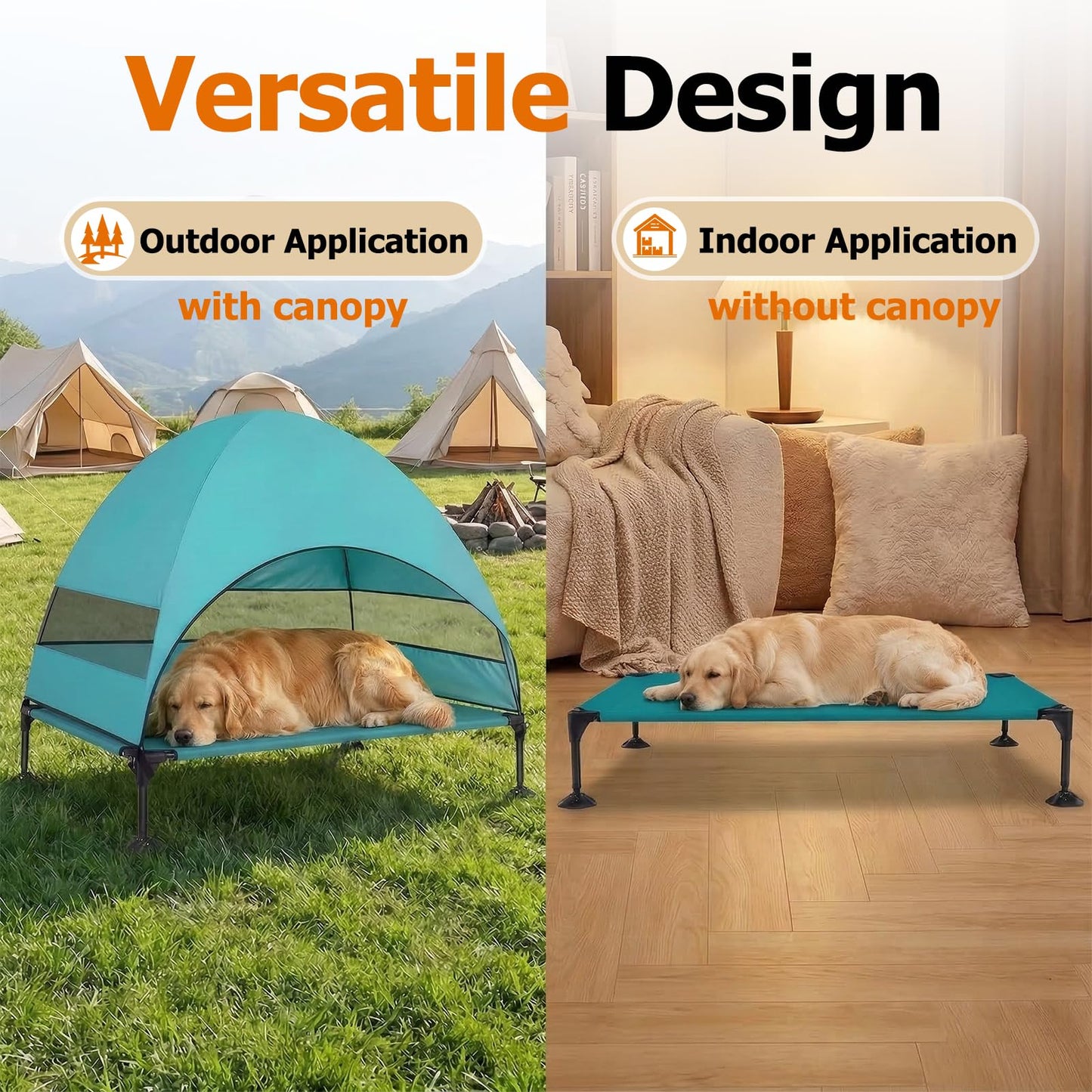 Elevated Dog Bed with Canopy for Outdoor Camping